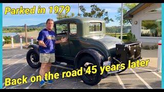 Last driven in the 1970's- Will it make it home? 1930 Ford Model A Deluxe Coupe. First "real" tour.