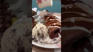Woosa famous Chocolate pancake with oreo ice cream