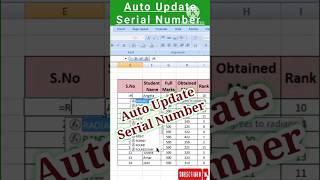 Auto Adjust Serial Number in Excel|| #excel #msexcel #exceltips #computereducation #shorts