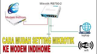 KONFIGURASI MIKROTIK KE MODEM INDIHOME | MIKROTIK RB750r2