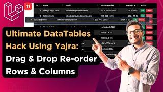 Laravel 11 DataTables Tutorial: Add Row & Column Re-ordering in Minutes | Yajra DataTables