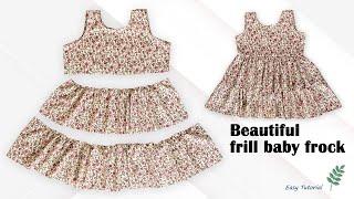 Beautiful Frill Baby Frock Cutting and Stitching, Baby Frock Cutting and Stitching