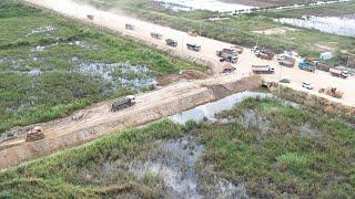 Ultimate Land Filling Up Technique Dump Truck Moving Unloading Dirt Skills Operation Bulldozer