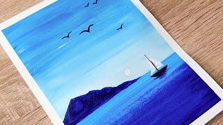 How to Draw Simple Seascape -  Easy Acrylic Painting