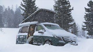 Car Camping CAUGHT IN A SNOW BLIZZARD [ Austrian Alps, 1800m above sea, Winter Van Life, ASMR ]