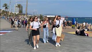 BARCELONA Walk Tour at Barceloneta / October 2021 Barcelona Spain 4K