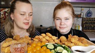 Мукбанг Креветки в панировке, Крылья KFC, Сыр /Готовим дома