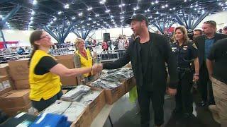 Harry Connick Jr. visits Harvey evacuees at George R. Brown