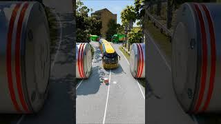 Mixed Colour City Buses & Capsule Bus vs Bollards Crash - BeamNG.Drive