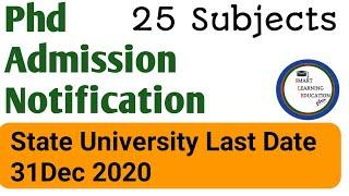 Phd. Admission Notification || State University|| 25 Subjects