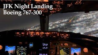 Boeing 767-300 JFK Night Landing - Cockpit View