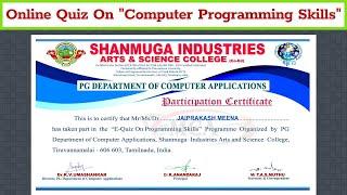 Online Quiz On Computer Programming Skills || Free Quiz Certificate || Online Quiz Free Certificate