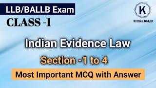 Evidence Law most important MCQs with Answer in Hindi/English for LLB/ BALLB exam - Kritika BALLB