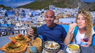 BEAUTIFUL Moroccan Street Food Tour - TRADITIONAL CHICKEN RFISSA + BLUE CITY OF CHEFCHAOUEN, MOROCCO