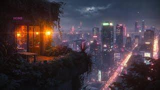 A Cyberpunk Lookout Above Night City With Relaxing Cyberpunk Ambient Music