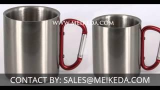 8oz/11oz Silver Stainless Steel Mug w/ Red Carabineer Handle - Photo USA