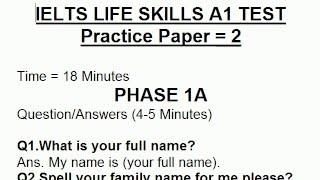 IELTS life skills level A1 Phase 1A Practice