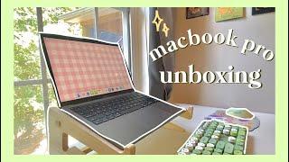 macbook pro m2 unboxing// setup, customizing + cute accessories 