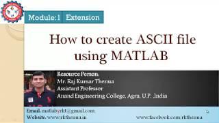 Lecture 51: How to create an ASCII file using MATLAB