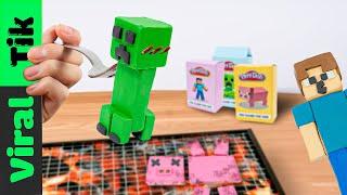 Minecraft: Eating CREEPER Play Doh IRL - Viral Tik ASMR Mukbang Food Sounds No Talk