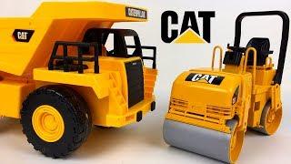 UNBOXING BRUDER CAT ASPHALT DRUM COMPACTOR AND MIGHTY MACHINES STORY WITH DUMP TRUCK & FRONT LOADER