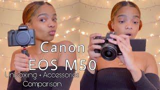 CANON EOS M50 UNBOXING + ACCESSORIES + IPHONE COMPARISON!!