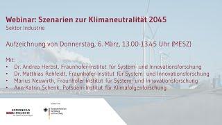 Webinar: Szenarien zur Klimaneutralität 2045 / Sektor Industrie