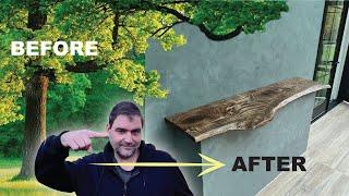 How to Make a COUNTER TOP out of SALVAGED WOOD || Making a Live Edge Slab Counter Top