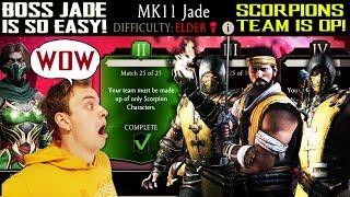 MK Mobile. How to Beat  MK11 Jade Elder Challenge with Scorpion Team. My MOST PERFECT Battle Ever!