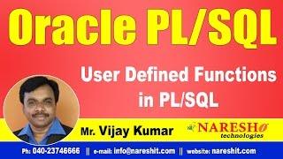 User Defined Functions in PLSQL | Oracle PL/SQL Tutorial Videos | Mr.Vijay Kumar