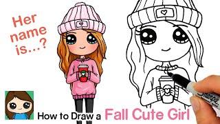 How to Draw a Cute Girl for Autumn Holding Cup of Hot Coco