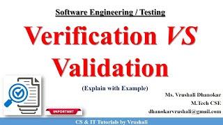 SE 49 : Verification VS Validation with Example