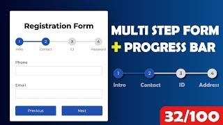 Multi Step Form With Progress bar Using HTML, CSS & JavaScript [Project 32/100]