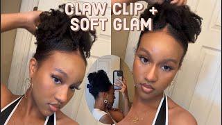 Claw Clip Hairstyle on Type 4 Hair + Easy Soft Glam / Clean Girl Makeup Look Tutorial | 4b 4c Hair