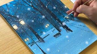 How to Draw a Snowy Night / Acrylic Painting for Beginners