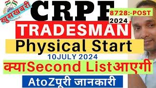 CRPF Tradesman Second List 2024 | CRPF Tradesman Physical second List 2024 | CRPF Tradesman Physical