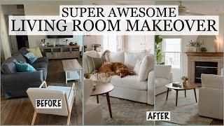 THRIFTED DIY & BUDGET FRIENDLY EPIC LIVING ROOM MAKEOVER (HUGE TRANSFORMATION BEFORE AND AFTER)