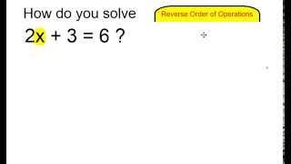 Solve 2x + 3 = 6