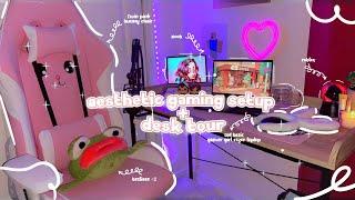 aesthetic gaming desk tour + makeover 2021  ewingaming chair, organizing stationery, amazon finds