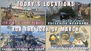 GTA: Online. • Today's Shipwreck, Gun Van, Street Dealer & LS Tags locations. • March 12, 2025. • 