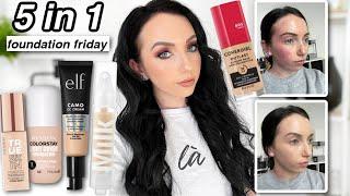 5 in 1 FOUNDATION REVIEWS!   Elf Camo CC, Revlon Light Cover, Covergirl, Milk Makeup & Catrice..