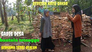 belah kayu bakar bersama gadis desa dan istri||bantuin tetangga||@asalan koyod