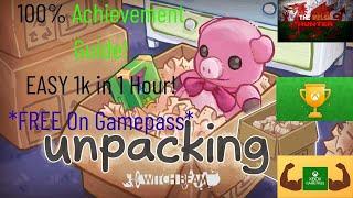Unpacking - 100% Achievement Guide! *EASY 1k in 1 Hour!* *FREE on Gamepass!*