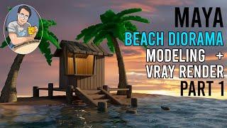 Maya | Modeling, Texturing, Rendering Tutorial | Beginner | Beach Diorama