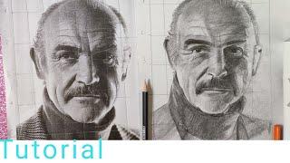 Tutorial:   Come fare un Ritratto a matita da foto./ Drawing pencil   portrait  Sean Connery