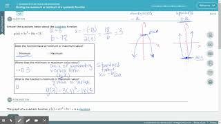 Aleks-Finding maximum and minimum of a quadratic function