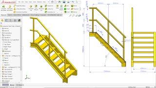 Solidworks Steel stair Weldments and Sheet metal