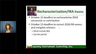 IRA Tips and Updates by Denise Appleby - October 2019