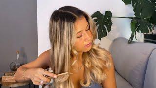 ASMR hair brushing & styling on myself (whisper)