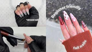 BEGINNER FRIENDLY FALL NAILS | POLYGEL APPLICATION/ almond nails 